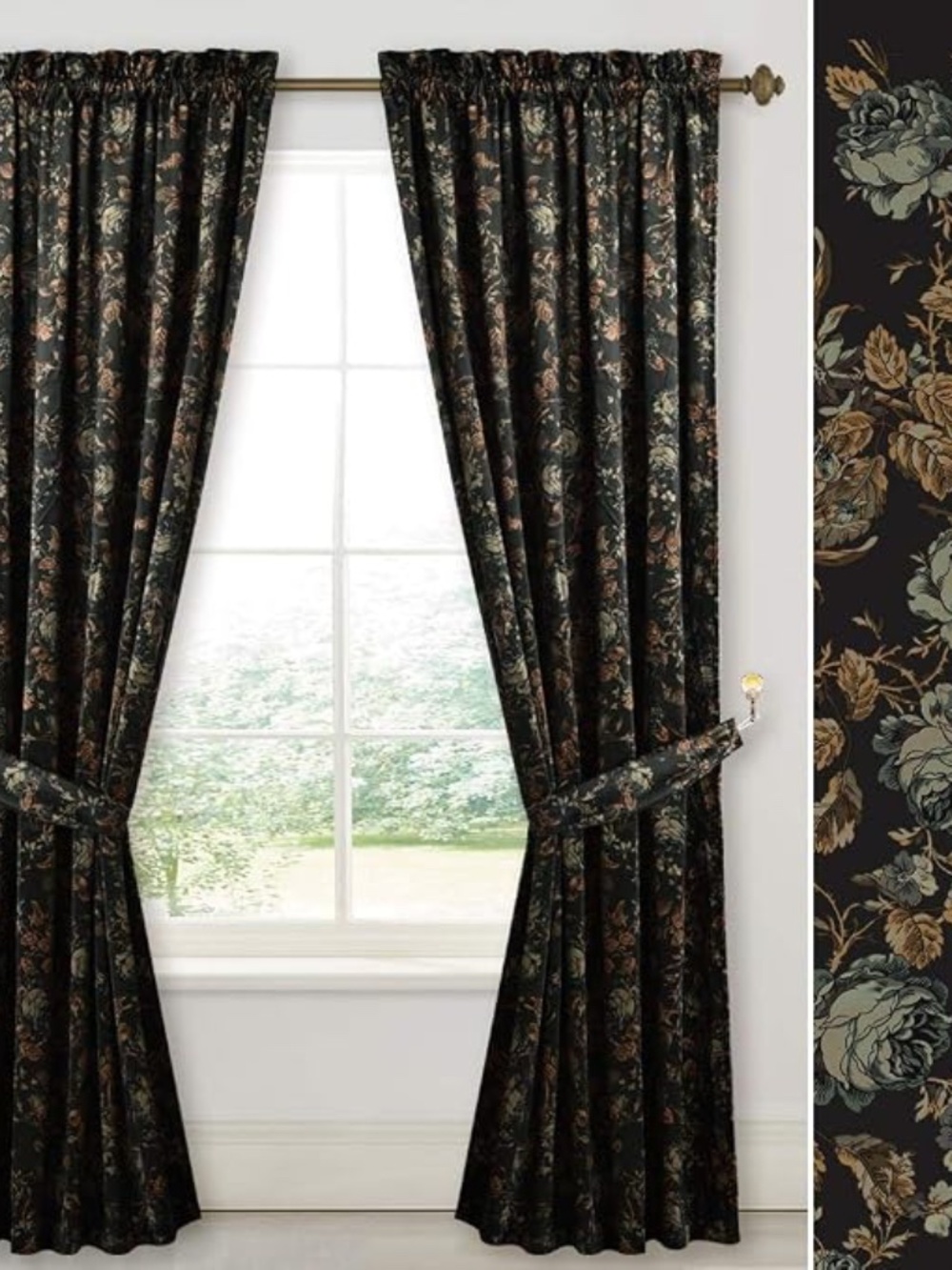 Black Velvet Curtains 52 x 84 Inches Long Blackout Floral Drapes for 2 windows